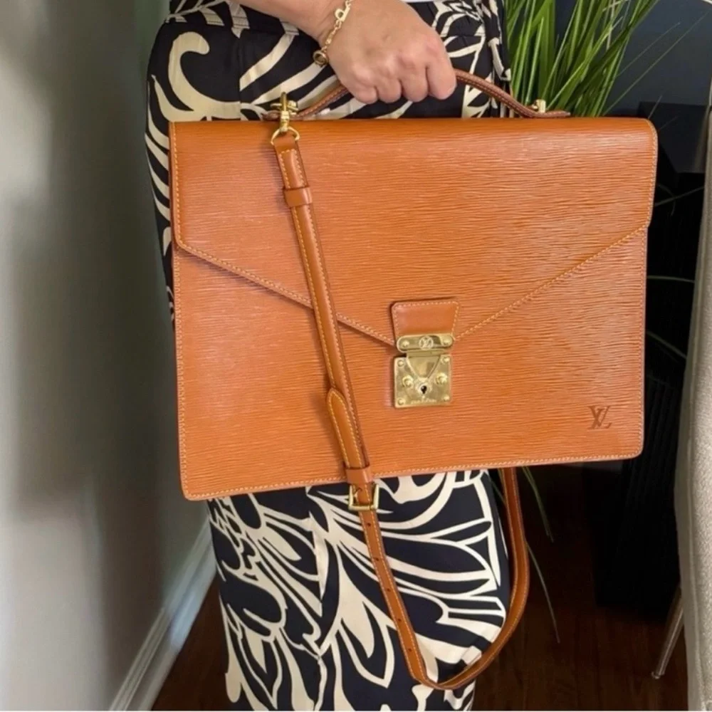 Authentic Louis Vuitton Ambassador brown leather epi briefcase with strap